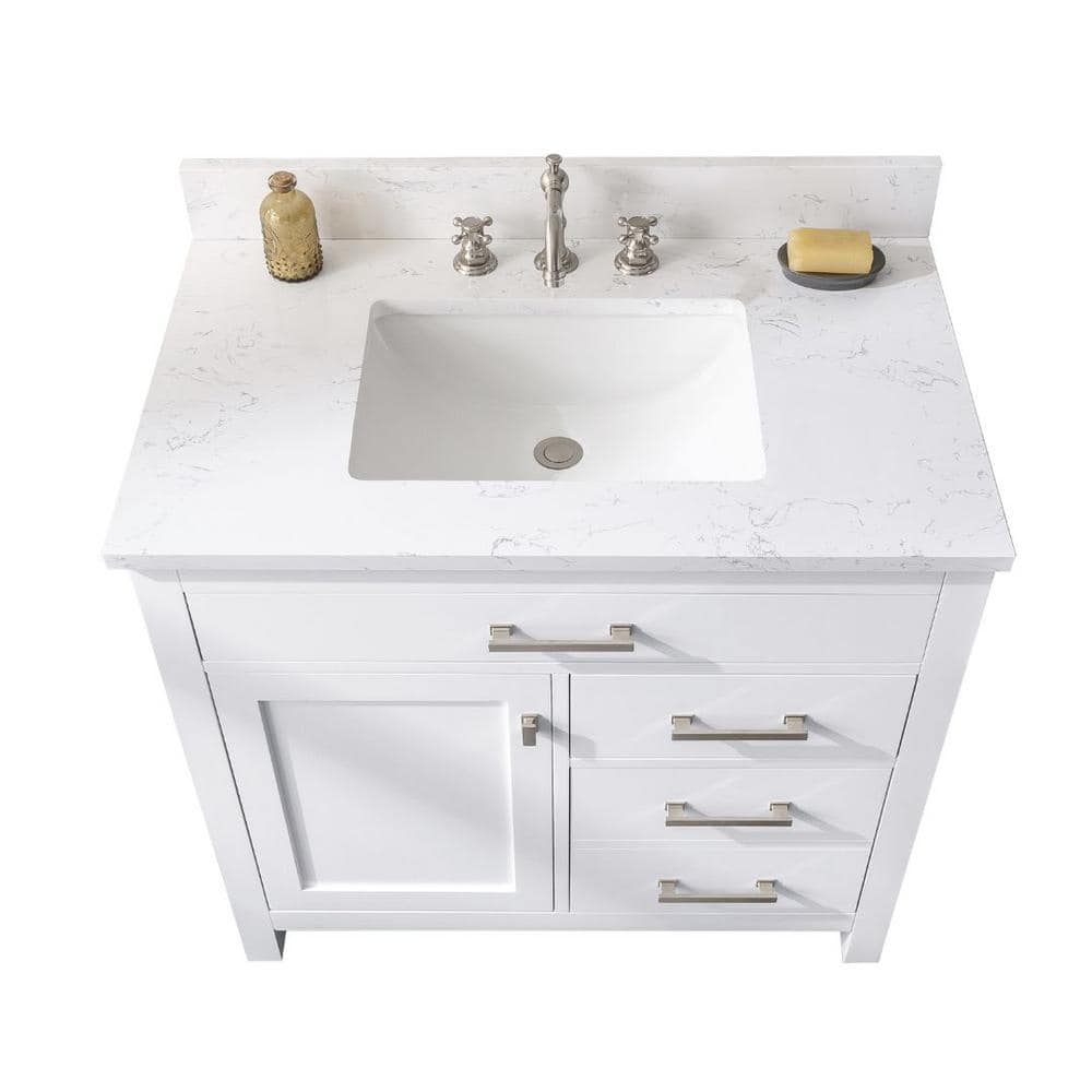 Jasper 36" White Freestanding Vanity with Carrara Stone Top
