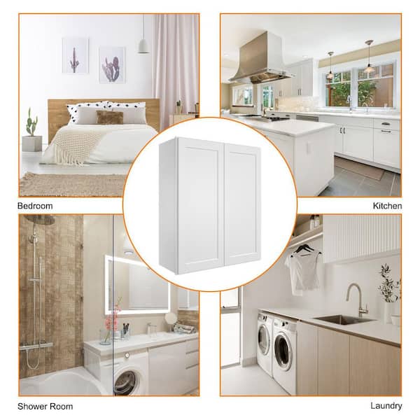 Newport Shaker White Ready to Assemble Wall Cabinet with 2-Doors 3-Shelves (24 in. W x 42 in. H x 12 in. D)