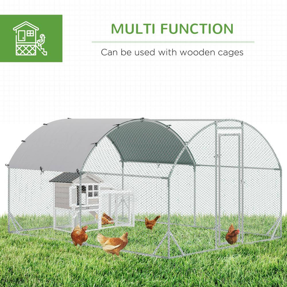 Large Silver Metal Walk-In Chicken Coop with UV Resistant Cover