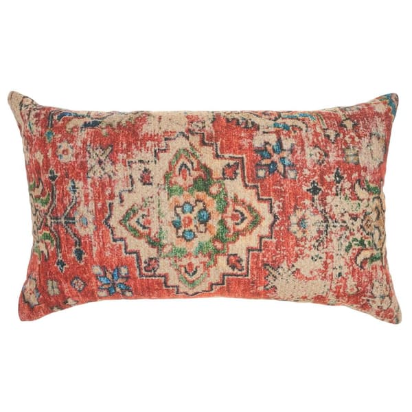 57 GRAND BY NICOLE CURTIS Nicole Curtis Rust Floral Removable Cover 14 in. x 24 in. Rectangle Throw Pillow