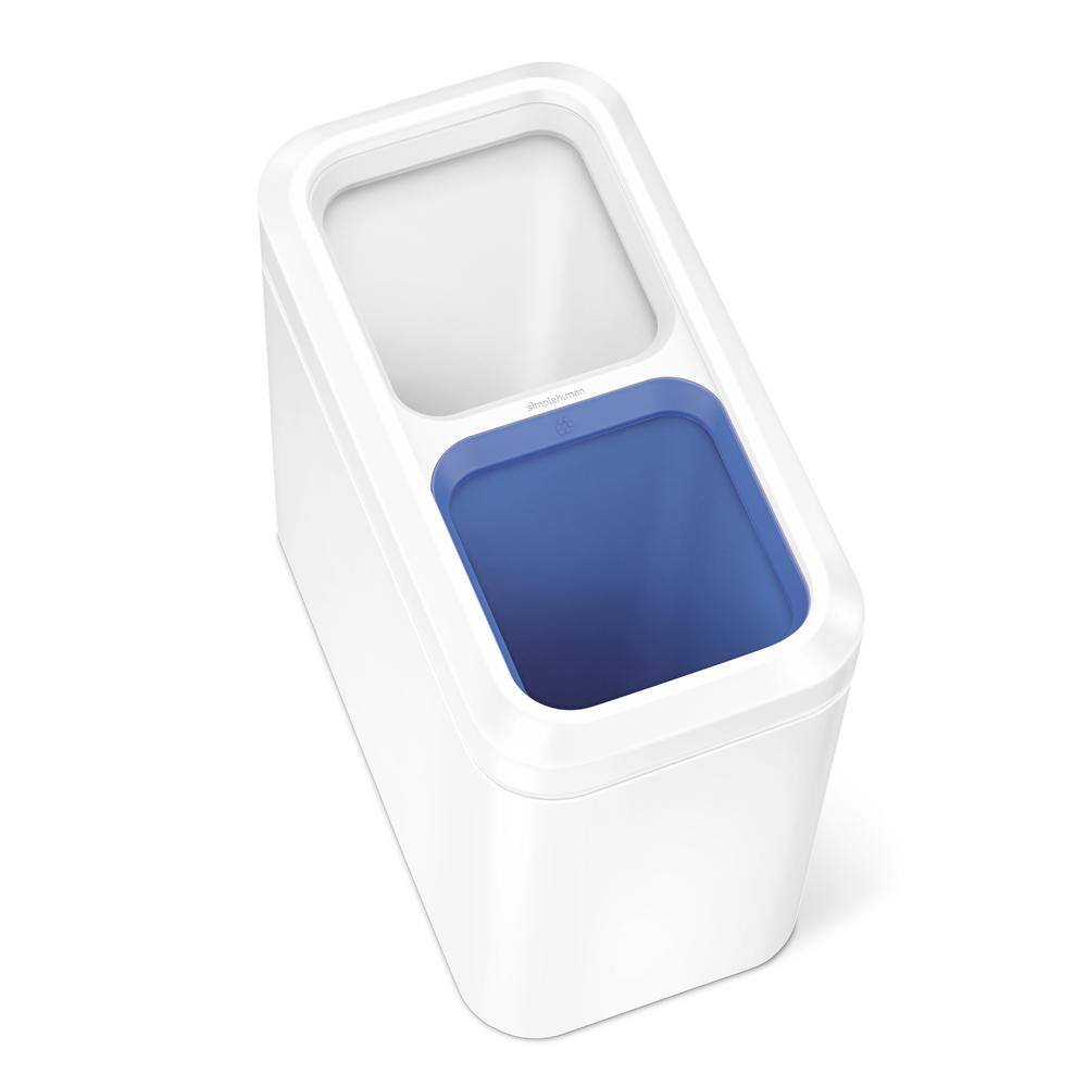 White Stainless Steel Dual Compartment Slim Trash Can