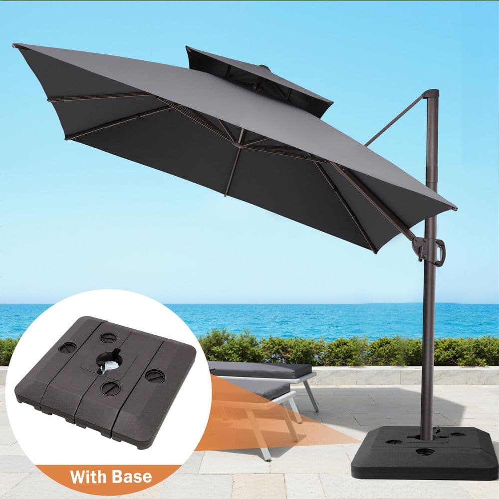 7.5' patio umbrella with solar lights Sonkuki 7.5 ft. Solar Lighted LED Patio Market Crank and Tilt Umbrellas, Table Umbrellas,UV-Resistant Canopy in Navy Blue