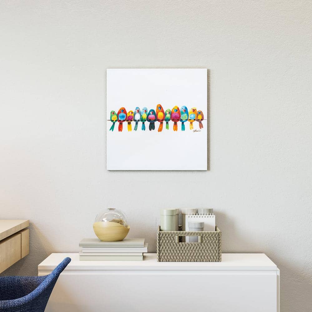 Multicolor Acrylic Birds on Wire Canvas Wall Art