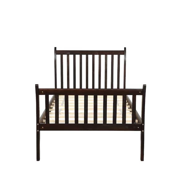 Z-joyee Wood Espresso Twin Platform Bed with Wood Slat Support
