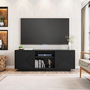 Black TV Stand Fits TVs up to 70 in. with 2 Patterned Storage Cabinets