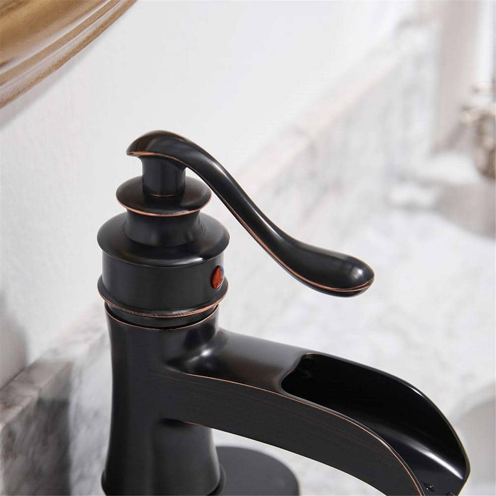 Oil Rubbed Bronze Single Handle Waterfall Bathroom Faucet with Deckplate