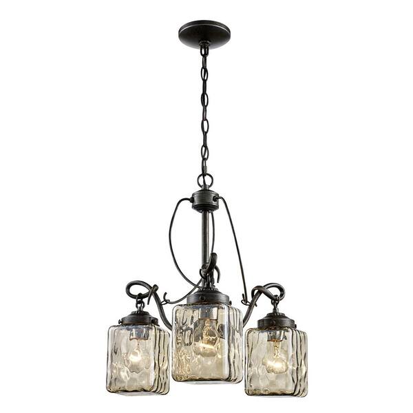 Bel Air Lighting Moore 3-Light Antique Bronze Chandelier with Water Glass Shades
