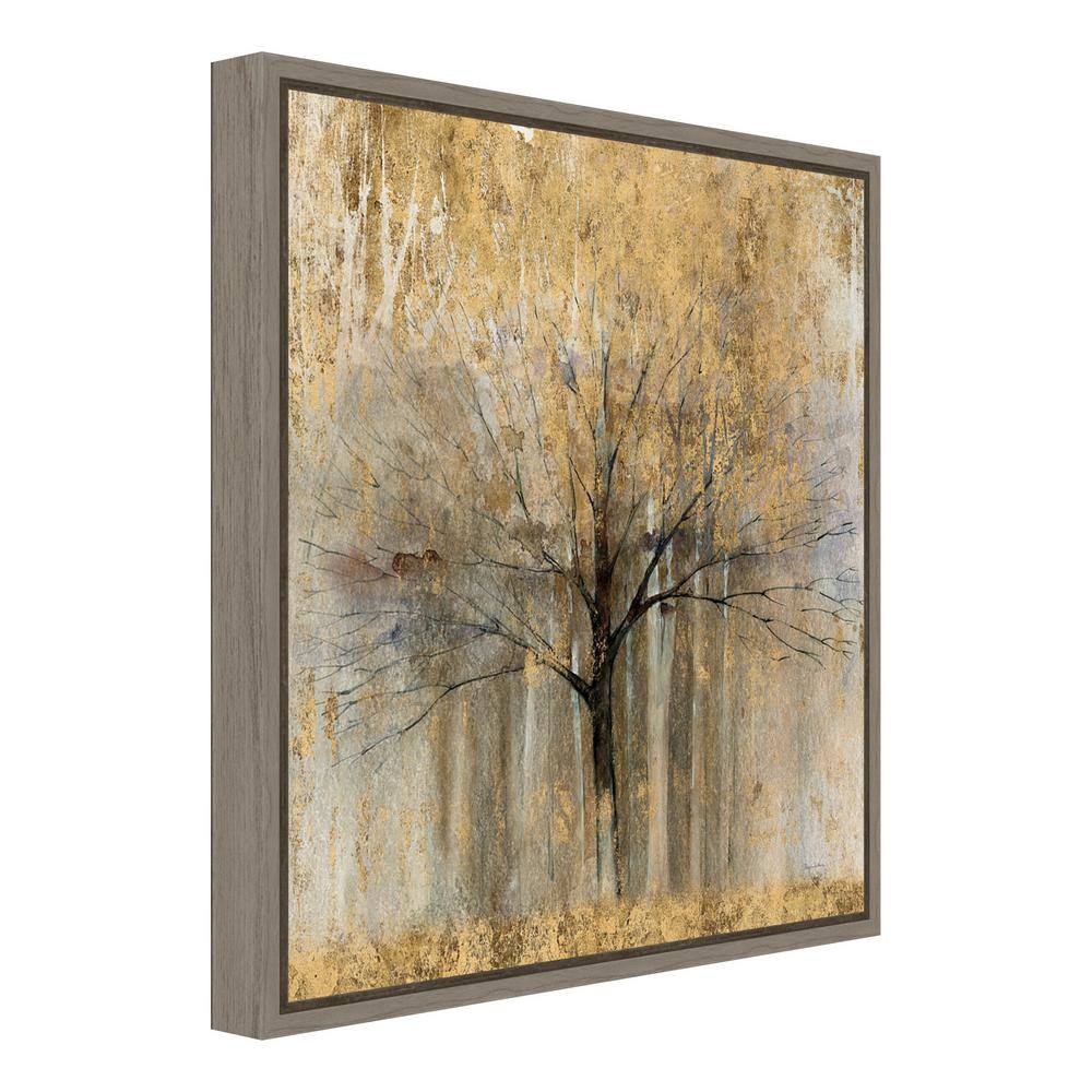 Gold Abstract Autumn Tree Framed Canvas Wall Art