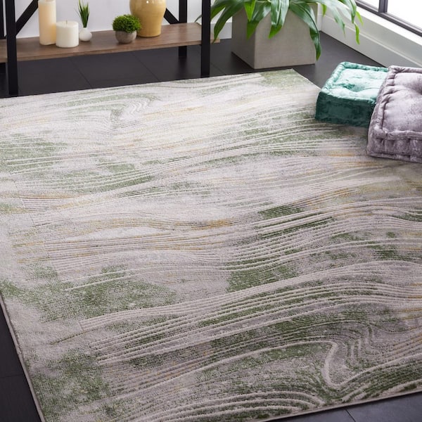 Palma 7 ft. x 7 ft. Beige/Green Border Abstract Square Area Rug