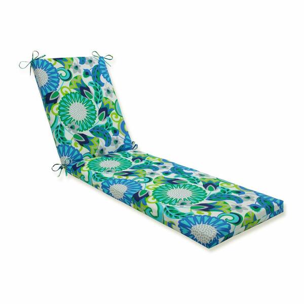 Pillow Perfect Floral 23 x 30 Outdoor Chaise Lounge Cushion in Green/Blue Sophia