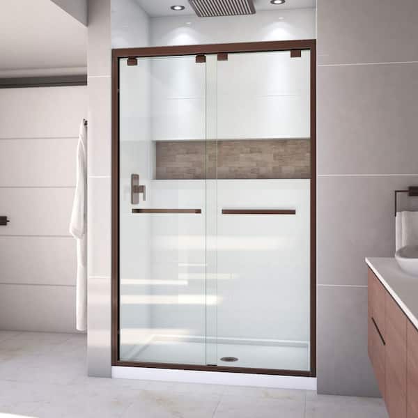 DreamLine Encore 32 in. D x 48 in. W x 78.75 in. H Semi-Frameless Sliding Shower Door in Oil Rubbed Bronze with White Base