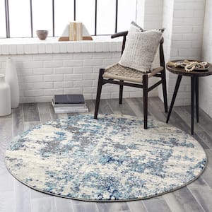 Yamikani Aqua 7 ft. 10 in. Round Distressed Abstract Modern Area Rug