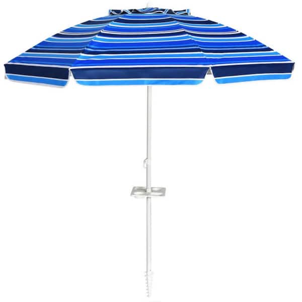 Clihome 7.2 ft. Steel Portable Outdoor Beach Umbrella in Navy with Sand Anchor and Tilt Mechanism
