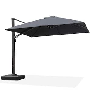 10 ft. Square Large Outdoor Aluminum Cantilever 360-Degree Rotation Patio Umbrella with Base, Gray