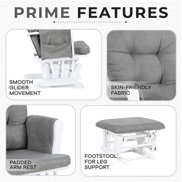 MAYKOOSH White/Dark Gray Glider and Ottoman Set Nursery Rocking