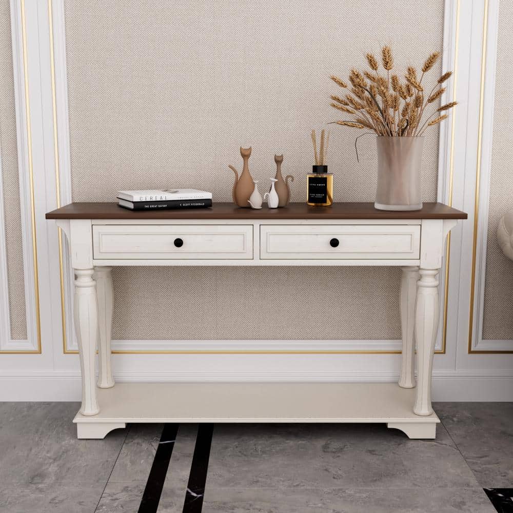 European style 52 in. Width Retro Dark Brown Rectangle Wood Console Table with Storage price history on PriceWatchPro