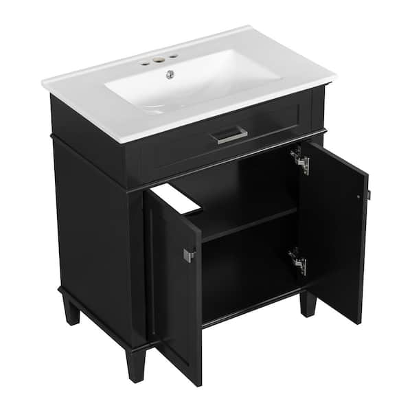 COWLOWN 30 in. W x 18 in. D x 33.94 in. H Bathroom Black Linen Cabinet