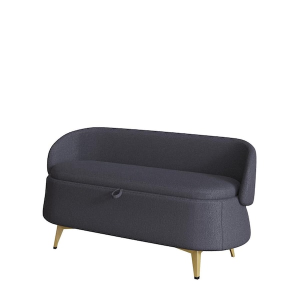 Unbranded Gray Teddy Fleece Dining Bench with Back 50 in. Multi-functional Long Rectangular Bed End Storage Sofa with Metal Legs