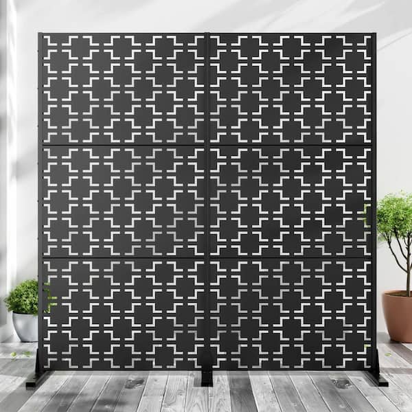 6 ft. x6 ft. Black Outdoor Metal Galvanized Privacy Screen Fence Garden Panels