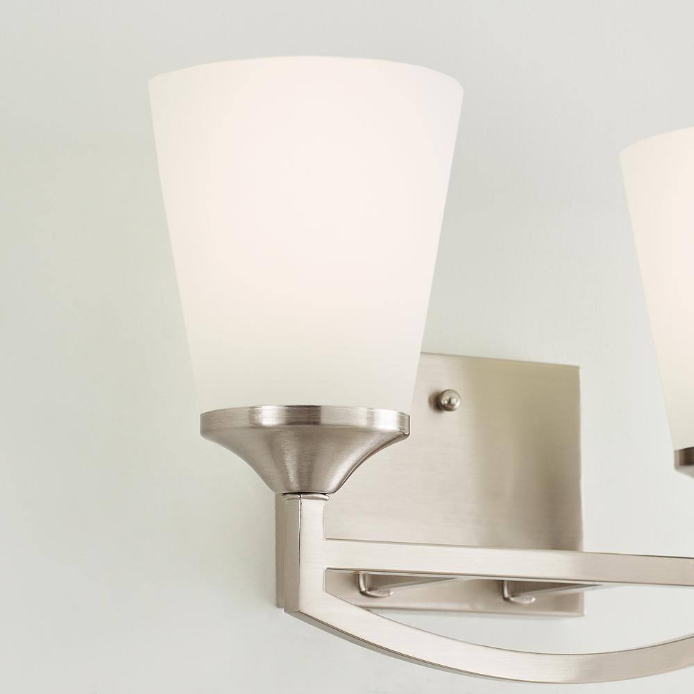 Hanford Brushed Nickel 2-Light Vanity with Satin Etched Glass