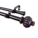 120 in. - 170 in. Telescoping 1 in. Double Curtain Rod Kit in Mahogany with Selma Finial