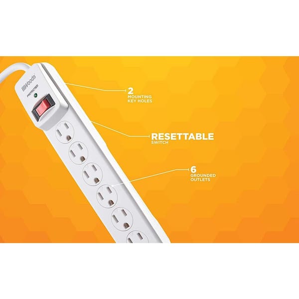 Woods 6-Outlet Surge Strip with 3 ft. Cord, White 41492