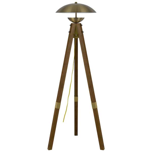 HomeRoots 55 in. Brass 1 Dimmable (Full Range) Tripod Floor Lamp for Living Room with Metal Dome Shade