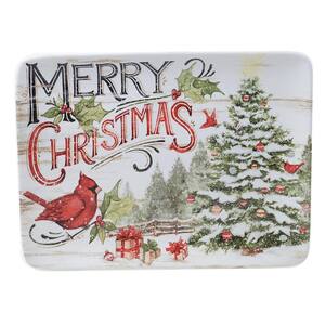 16 in. Evergreen Christmas Multicolored Earthenware Rectangular Platter