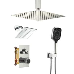 5-Spray Dual Shower Heads Ceiling Mount Fixed and Handheld Shower Head 2.5 GPM in Chrome Patterns 12 in. Thermostatic