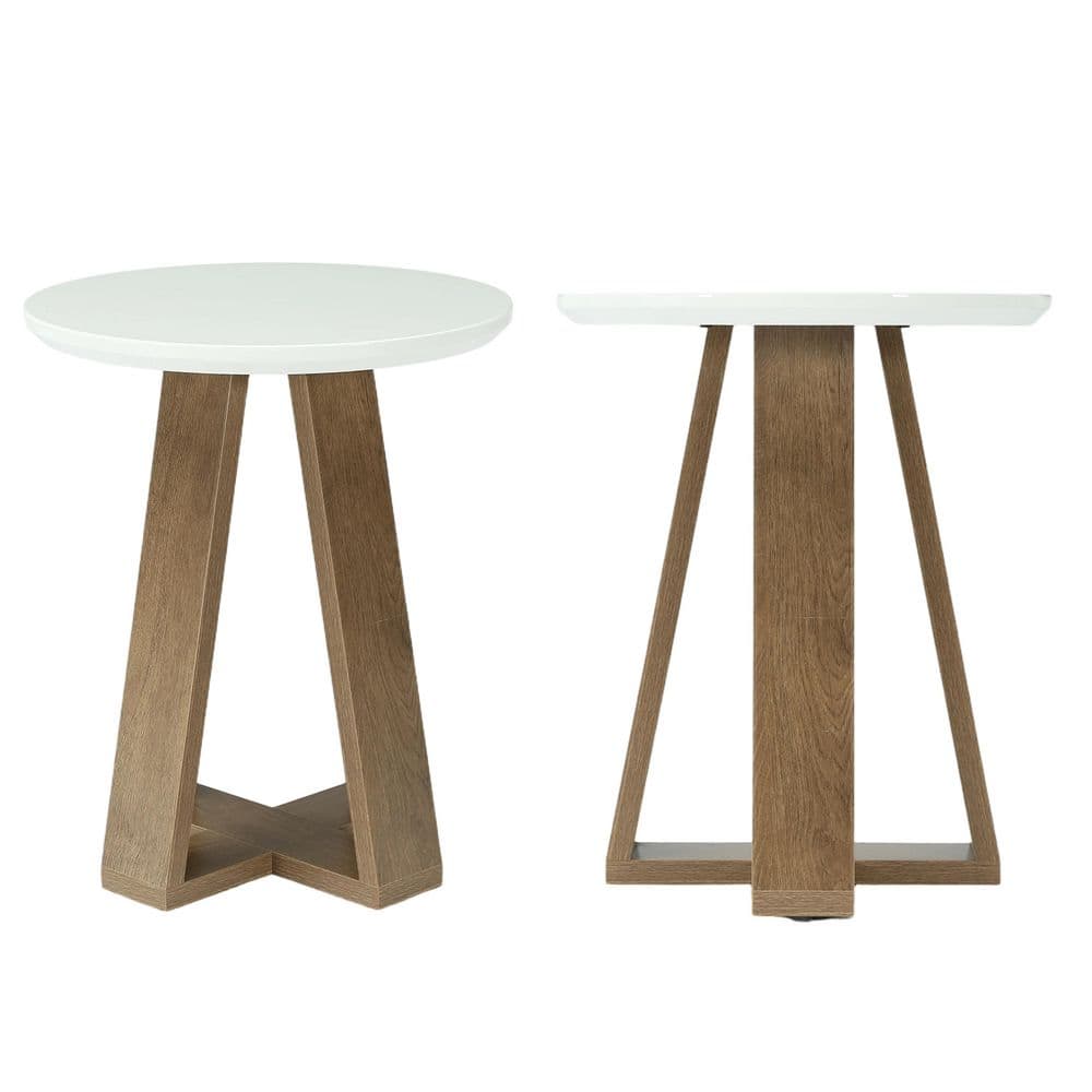 Kerlin 19.7 in. White&Brown Round MDF Side Table Set of 2 for Living Room, Bedroom price history on PriceWatchPro
