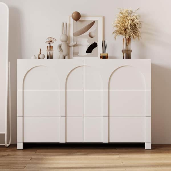 Polibi Modern Style White 6 Drawers 48.2 in. W Dresser Sideboard Cabinet