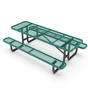 57.5 in. Green Rectangle Steel Picnic Tables Seats 6-People With Umbrella Hole
