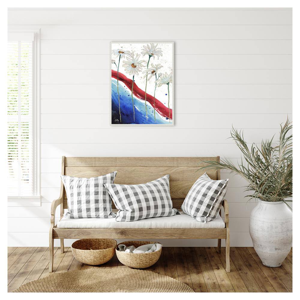 Patriotic Floral Anemones Canvas Wall Art in White Frame