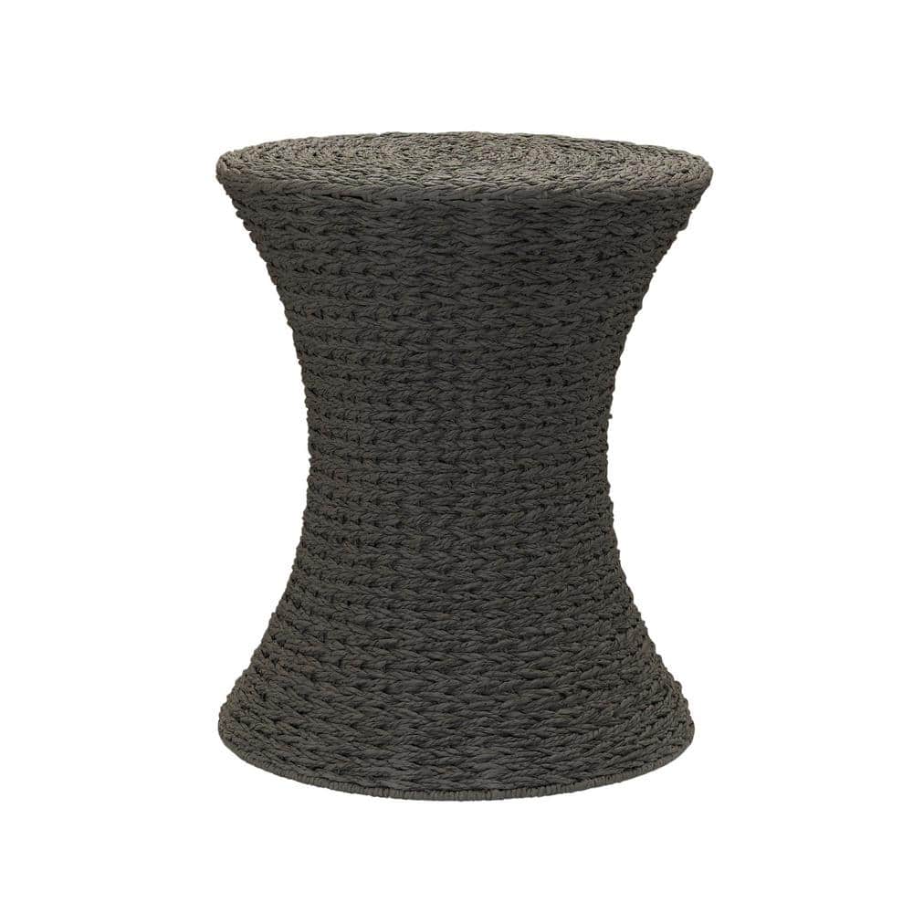 HOUSEHOLD ESSENTIALS 18 in. W Drum Round Side Table in Gray Paper Rope