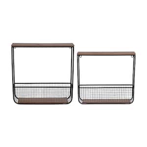 18 in W x 4 in. D Light Natural Wood and Metal (Set of 2) Wall Baskets with Decorative Wall Shelf