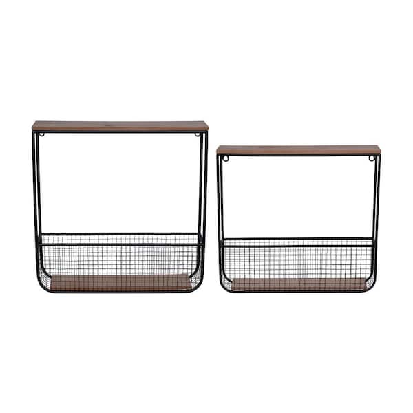 Stratton Home Decor 18 in W x 4 in. D Light Natural Wood and Metal (Set of 2) Wall Baskets with Decorative Wall Shelf