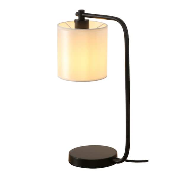 Spitzer 19 in. Black Industrial Iron Metal Desk Lamp with Fabric Shade