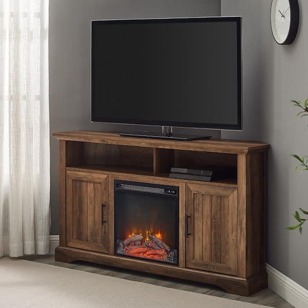 Walker Edison Furniture Company 54 in. Reclaimed Barnwood Transitional Grooved Door Fireplace TV Stand Fits TVs up to 60 in.
