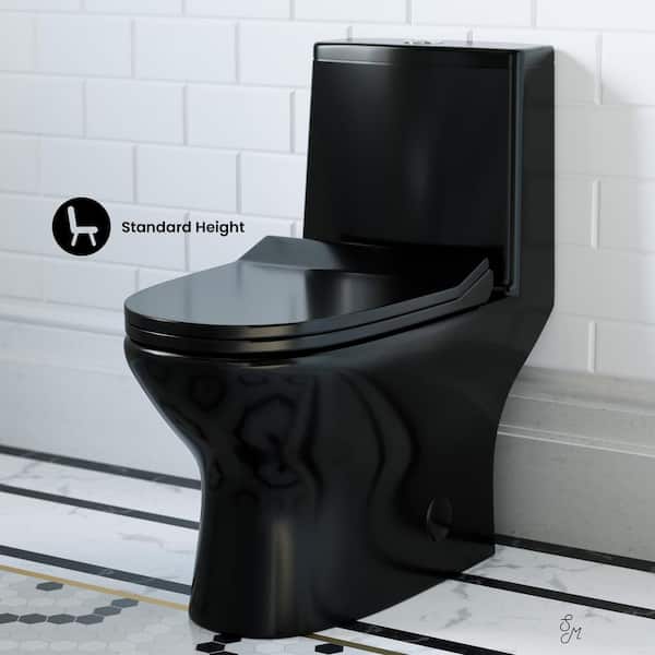 Swiss Madison Ivy 1-Piece Toilet Dual Vortex Flush in Glossy Black