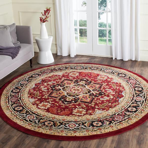 Lyndhurst Red/Black 8 ft. x 8 ft. Round Border Medallion Floral Area Rug