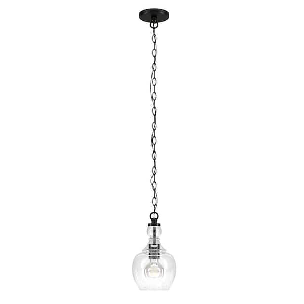 Verona 1-Light Blackened Bronze Pendant with Seeded Glass Shade