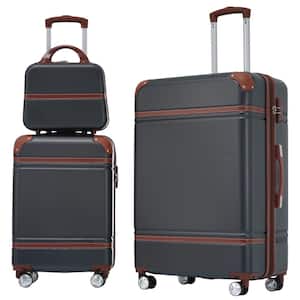 Black Lightweight 3-Piece Expandable ABS Hardshell Spinner 20" + 28" Luggage Set with Cosmetic Case, 3-digital TSA Lock