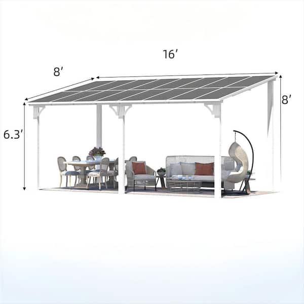 8 ft. x 16 ft. White Aluminum Patio Cover with Sloped Polycarbonate Roof and Integrated Gutter System