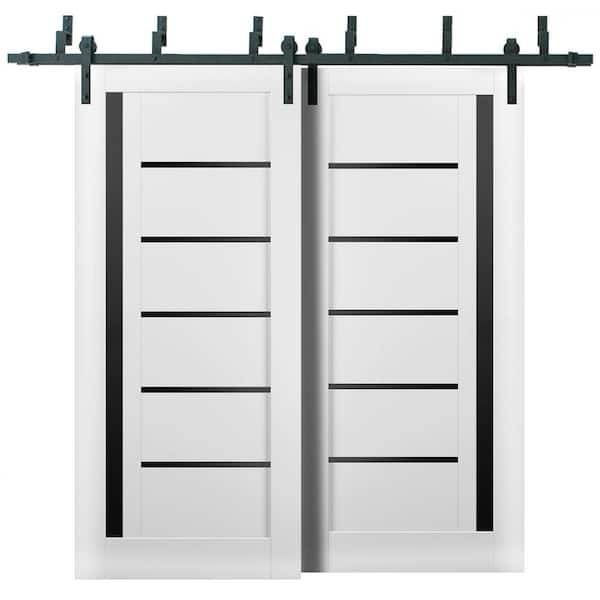 Sartodoors 36 in. x 84 in. 2 Panel Tinted Glass White Solid MDF Sliding Barn Door with Hardware Kit