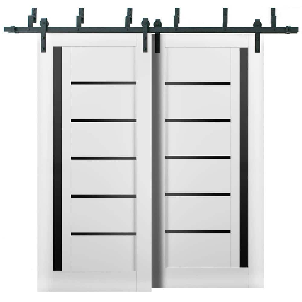 64 in. x 84 in. 2 Panel Tinted Glass White Wood Sliding Barn Door with Hardware Kit price history on PriceWatchPro