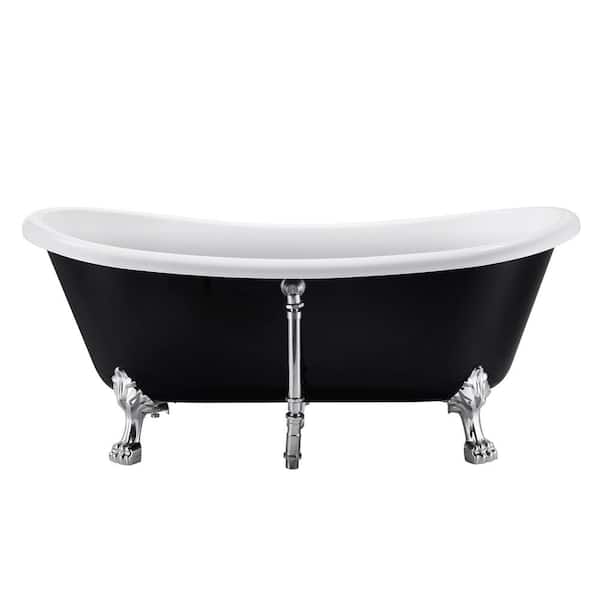 JimsMaison 67 in. Acrylic Double Slipper Clawfoot Non-Whirlpool Bathtub in Black