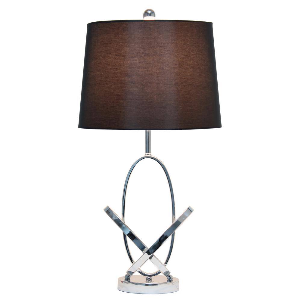 Modern Chrome Sculptured Metal Table Lamp with Black Shade