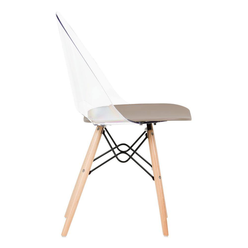 Soft Gray Clear Plastic and Wood Office Chair