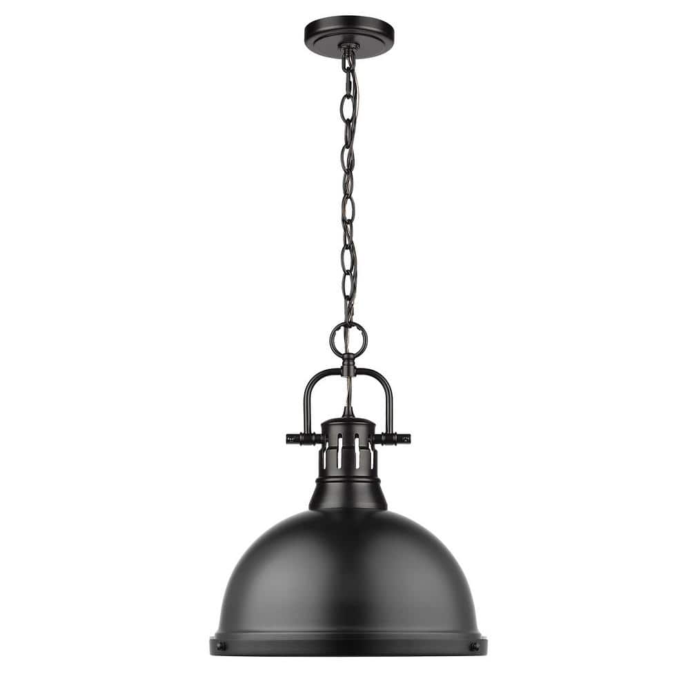 Duncan 14" Matte Black Transitional Bowl Pendant with Glass Diffuser