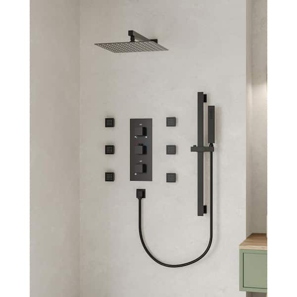 8-Spray Patterns Wall Mount Two 12 in. Fixed Shower Head with Handheld with 2-Curved Flat Handheld Shower Head